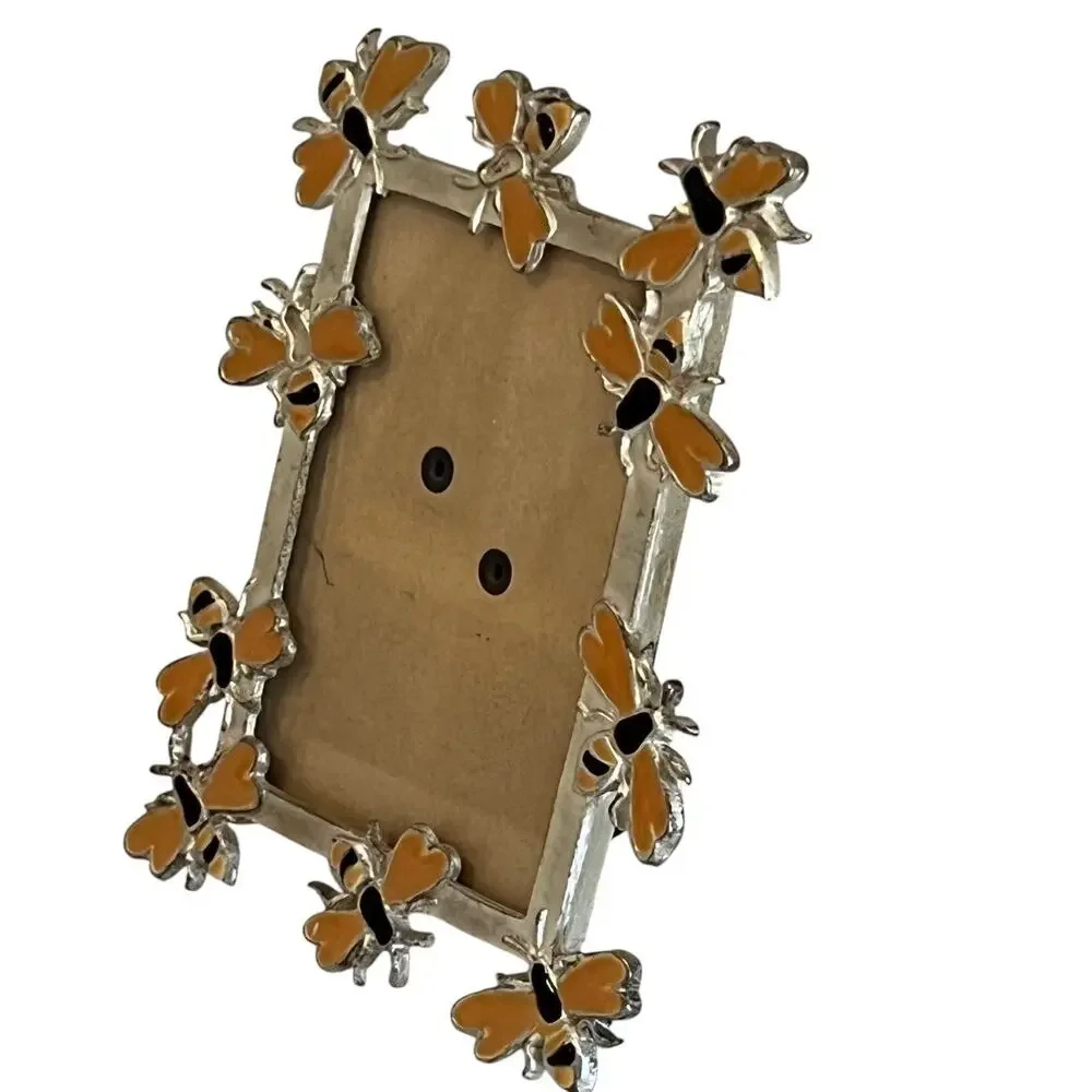 Bee Photo Frame Enamel Metal Mini Picture Frame Orange Black Small